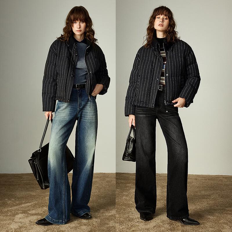 Chuyu Women's Striped Knit Stand Collar Puffer Jacket