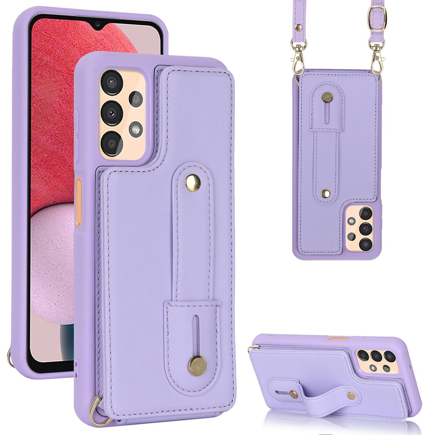 

For Samsung Galaxy A53 5G PU Leather+TPU Phone Case Card Slots Design Wristband Kickstand Cover Purple