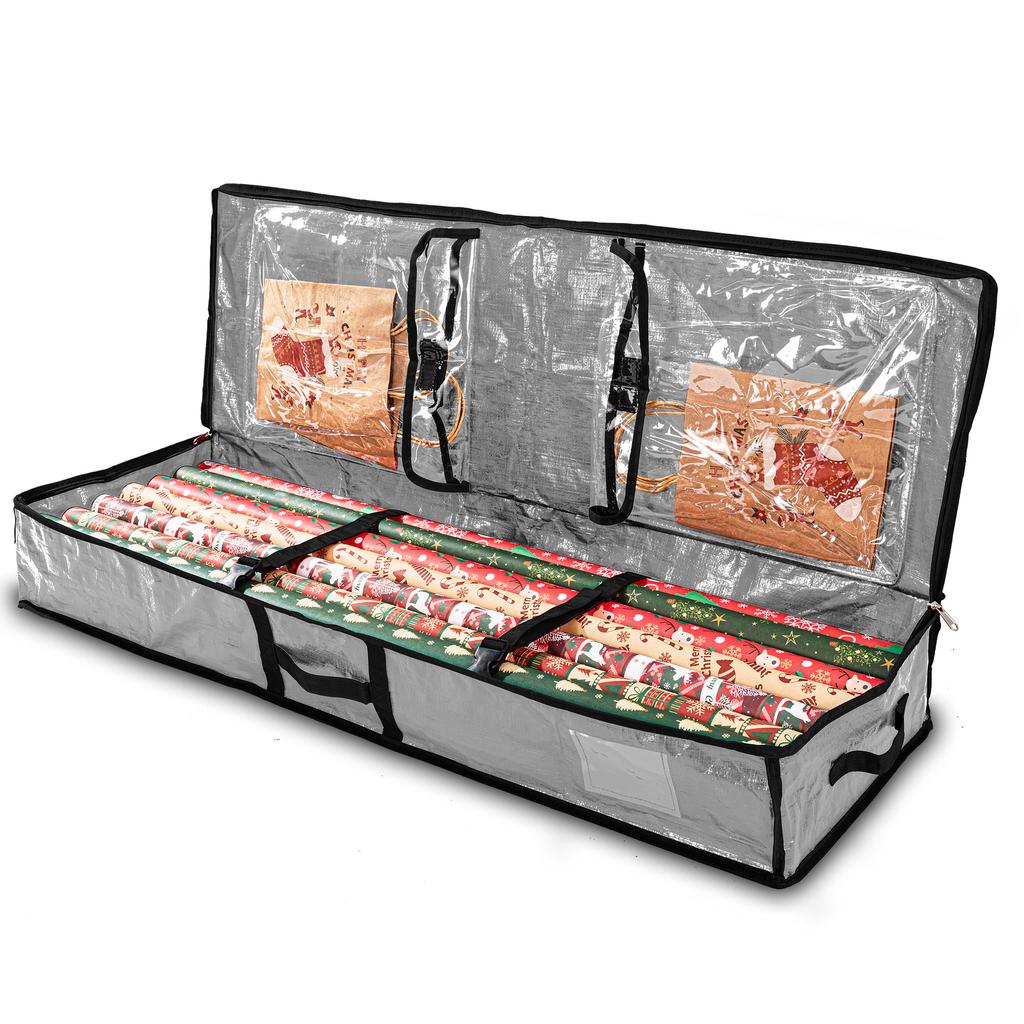 Christmas Wrapping Paper Storage Organizer 40" Durable 600D Oxford Fabric Gift Wrap Storage Bag Fits Ribbon Ornaments Holiday