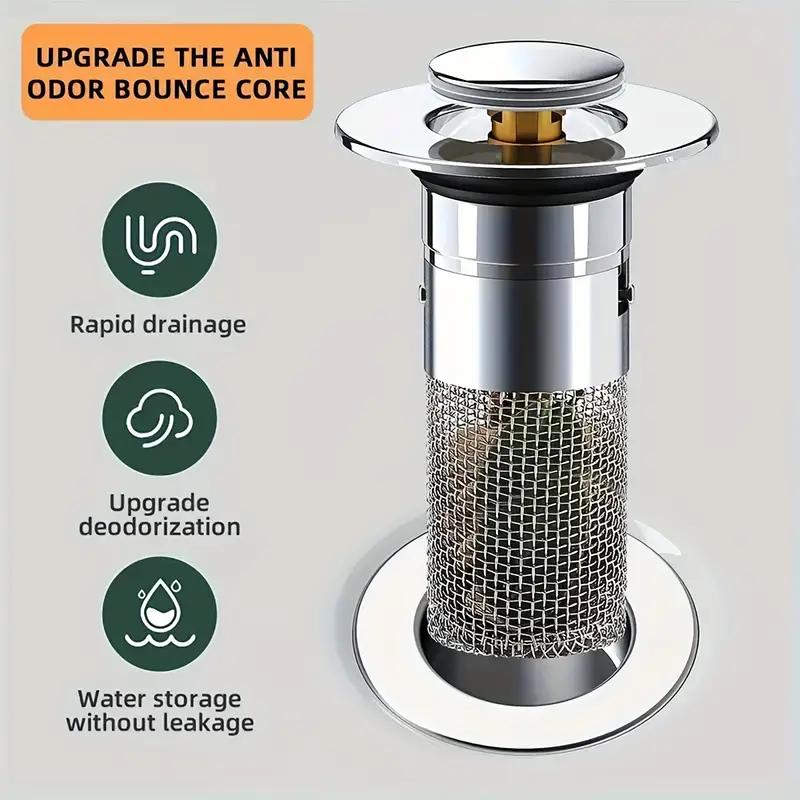 Stainless Steel Floor Drain Filter Washbasin Plug Pop-Up Bounce Core Basin Stopper Hair Catcher Shower Sink Strainer