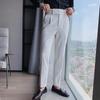 Men's Slim High-Waisted Business Trousers - Solid Color Straight Fit