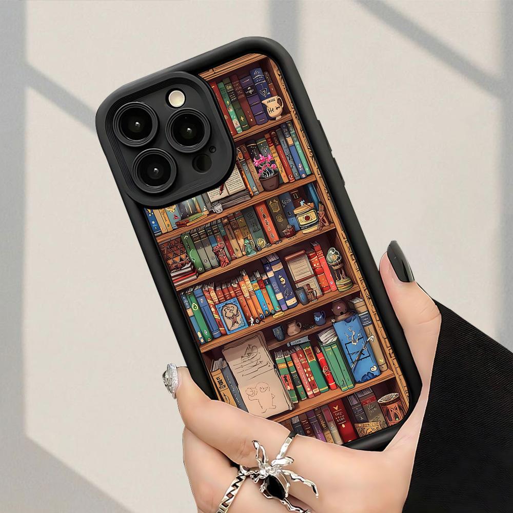 Creative Bookshelf and Book Pattern Phone Case for iPhone 16 15 14 13 12 11 Pro/ Max/Plus Anti-fall and Shock