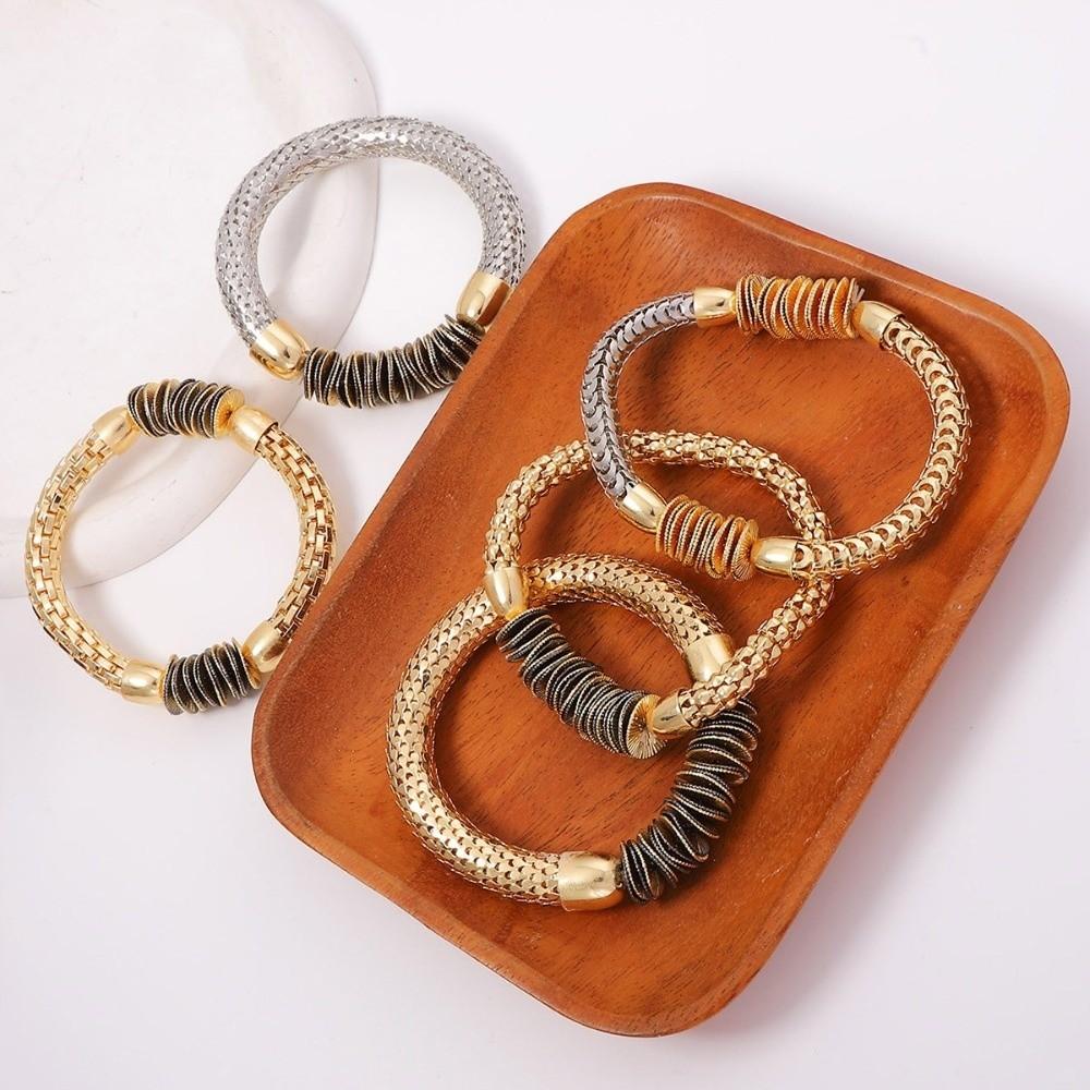 5Pcs Casual Metal Scale Bracelets Heavy-Duty Stackable Bracelets Elastic Bracelets Jewelry Gift