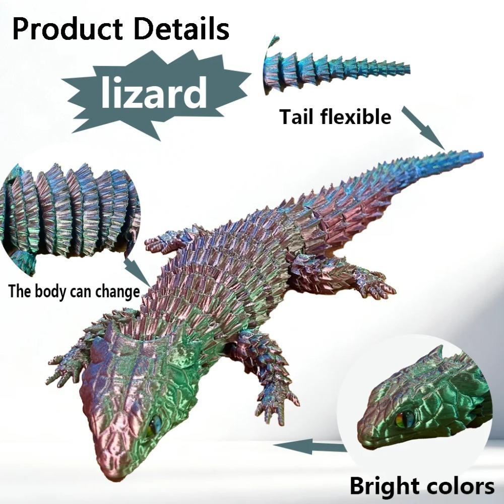 3D Printed Lizard Statue, Flexible 3D Printed Animal, Colorful Figurines Statue, Gifts, 36.5Cm/14.37In, 23.5Cm/9.25In