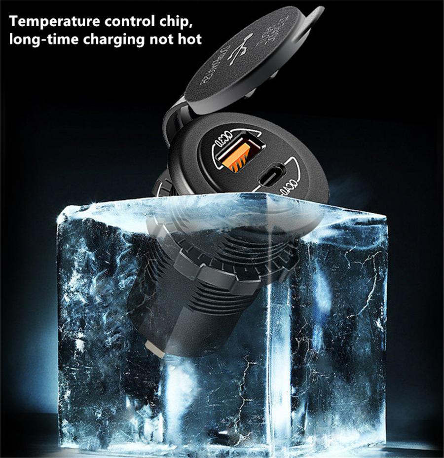 Aluminum Metal 60W Motorbike RV Quick Charge 4.0 PD QC 3.0 USB Charger Universal