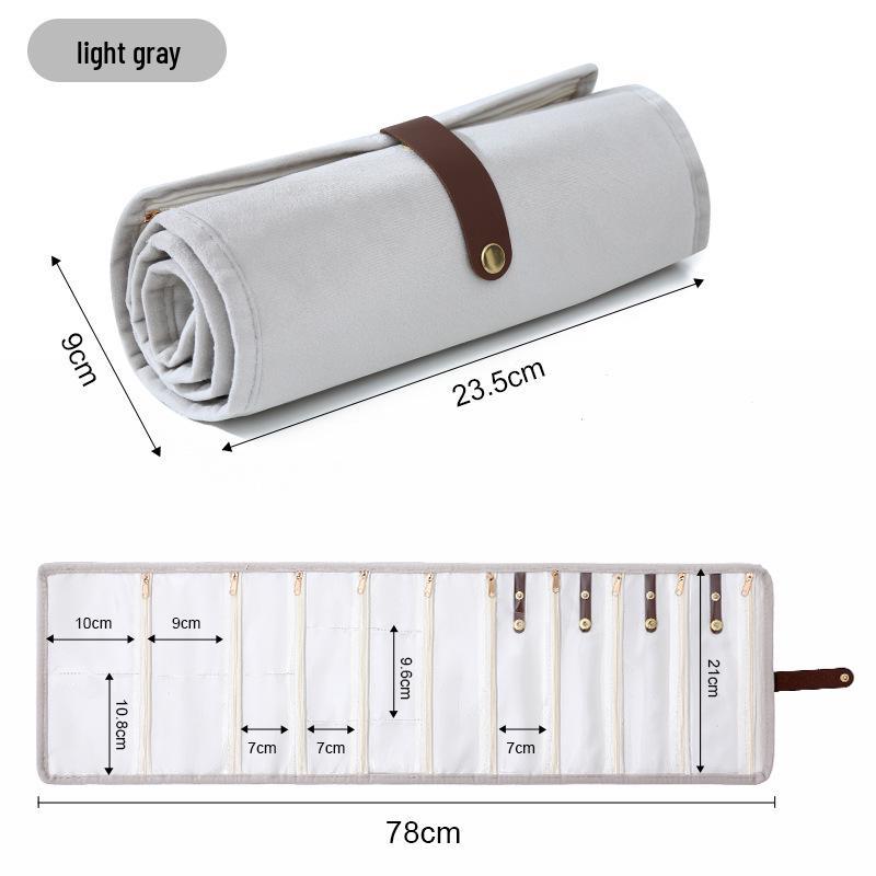 Portable Velvet Jewelry Organizer: Multi-layer Roll-up Bag for Earrings & Necklaces
