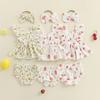 Newborn Baby Girl Summer Outfits Strawberry/Cherry/Lemon Print Fly Sleeve Tops Elastic Waist Shorts Headband 3Pcs Clothes Sets