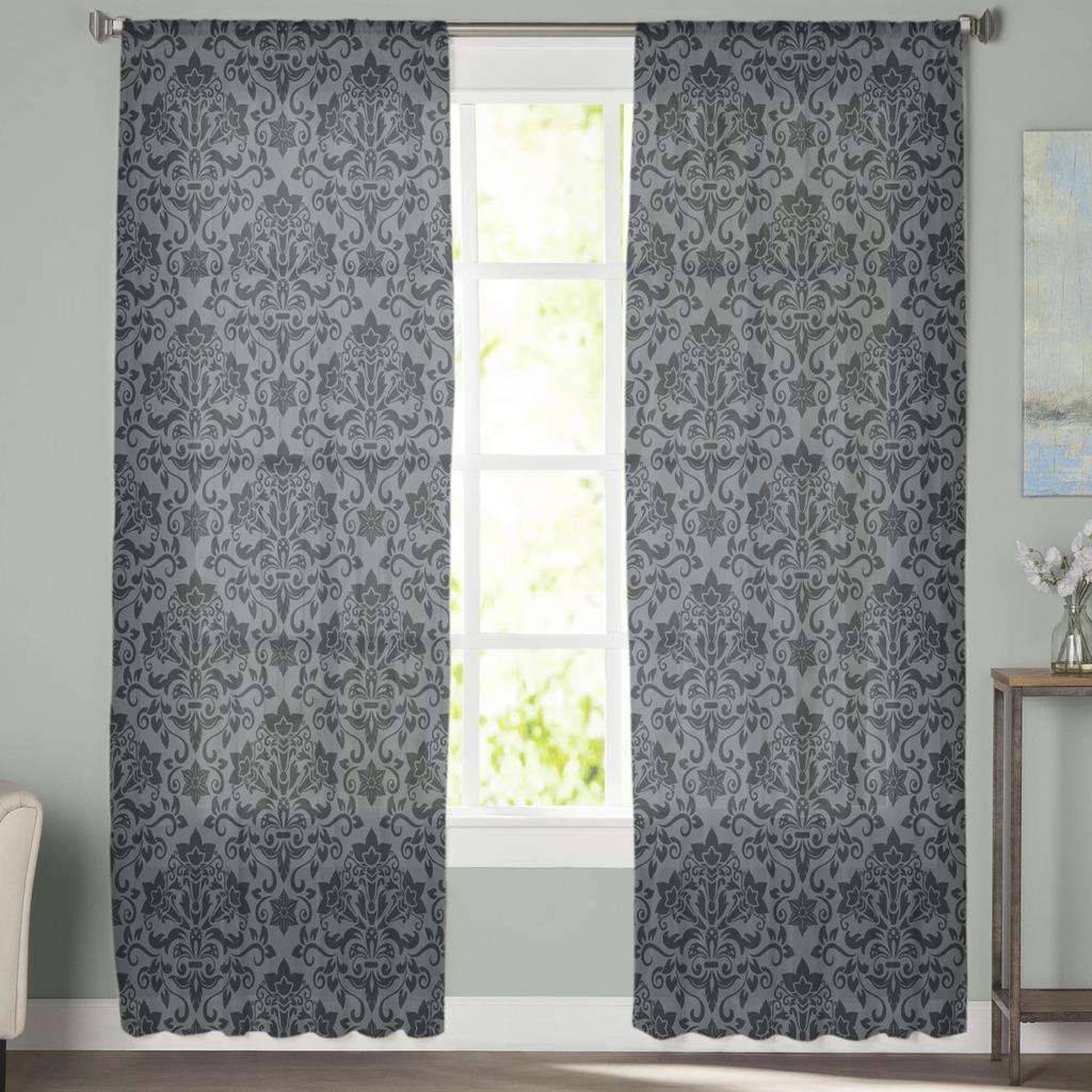 Baroque Pattern Decoration Flower Grey Sheer Curtains for Living Room Tulle for Windows Voile Yarn Short Bedroom Curtains