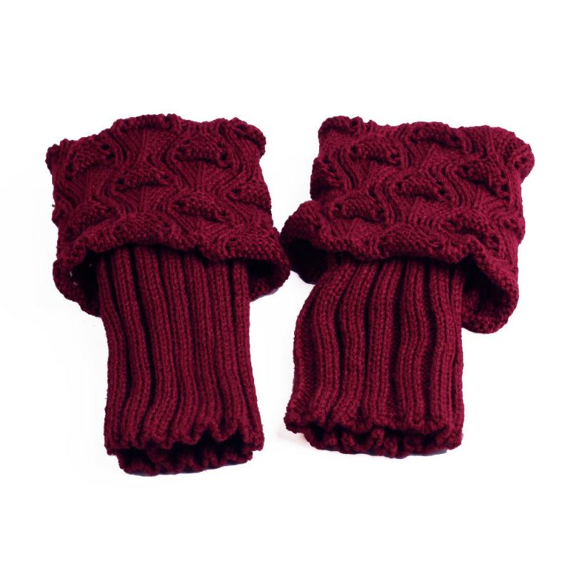 

Носки с отворотом, Короткие носки с открытым носком, Сапоги с полым голенищем, Шерстяные гетры, Теплое украшение бордовый
