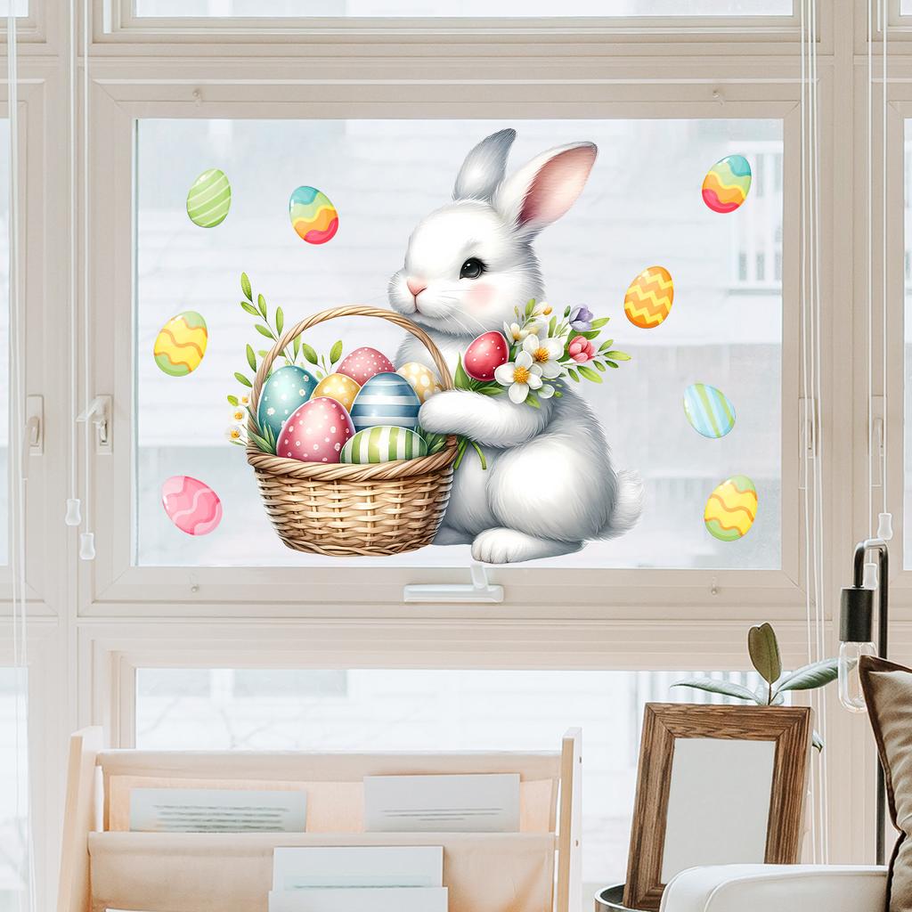 Easter Bunny Eggs Static Cling Window Stickers No Glue Removable for Bedroom Living Room Study Holiday Decor