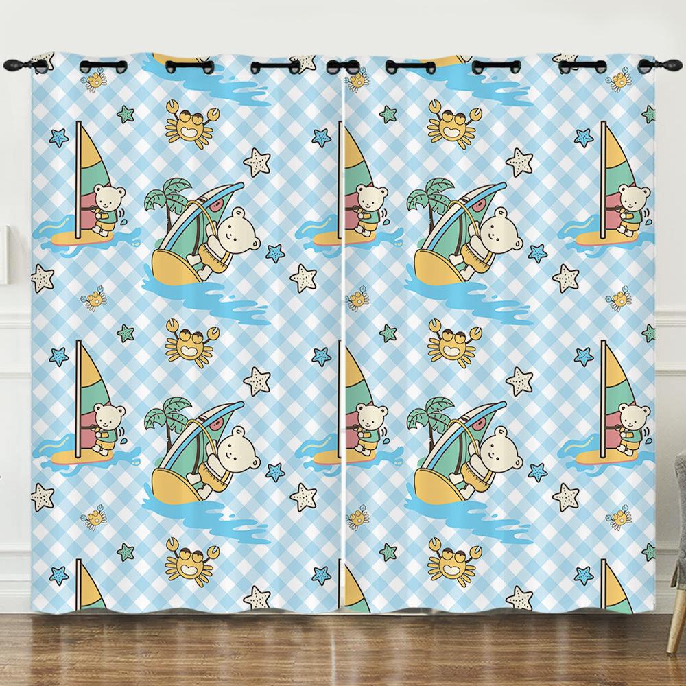 Curtain Cartoon Animal Bear Deer Love Kitten Digital Printing Blackout Curtain Punching
