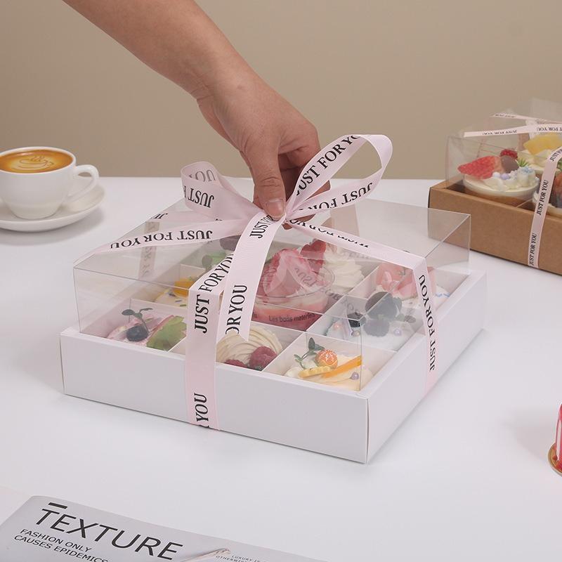 10 Sets of Kraft Paper Nine Grid Picnic Boxes 12 Grid Hotpot Takeaway Packag Box Afternoon Tea Pastry Baking Paper Cupcake Box Thickened No Pack Rope