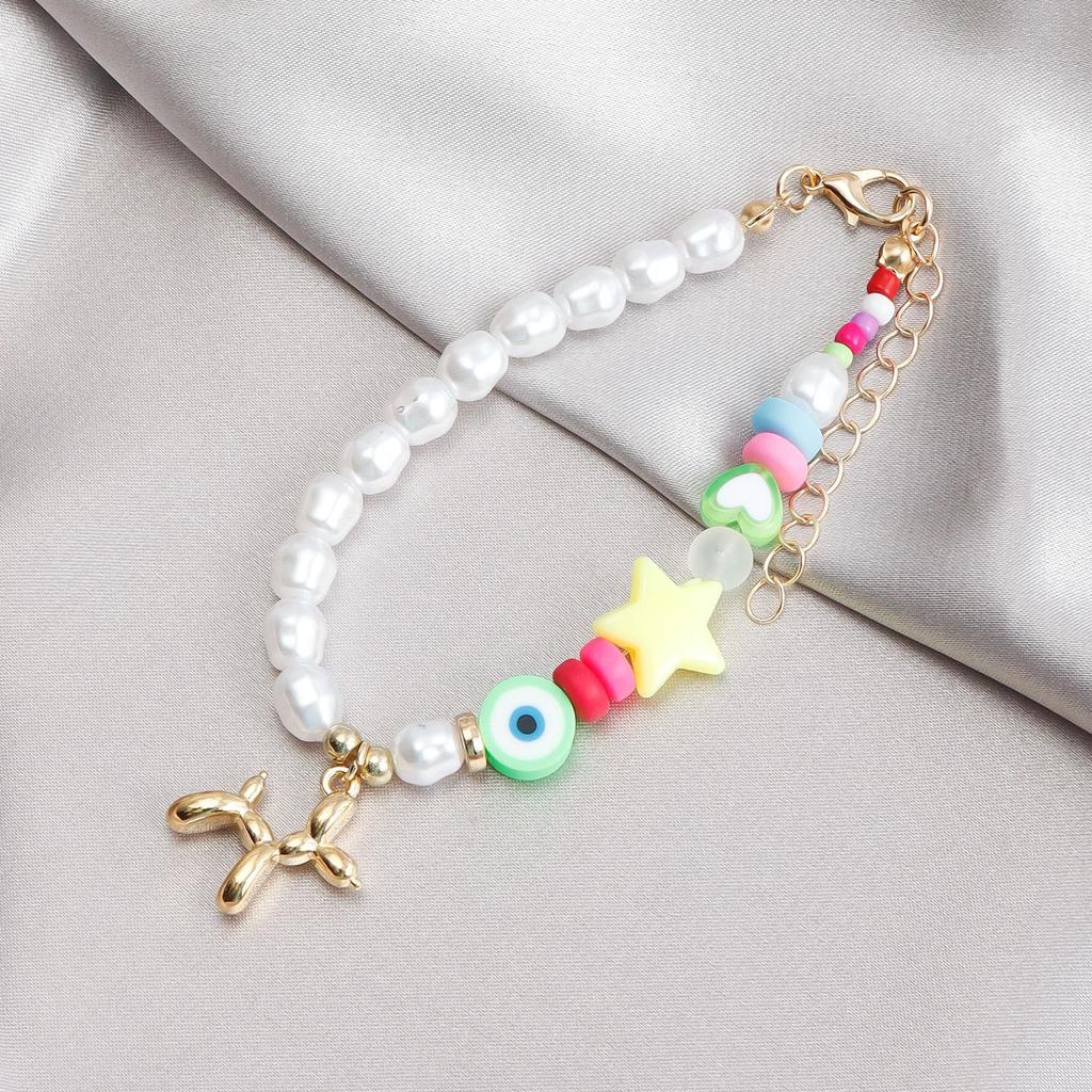 Ins Internet celebrity children's fun balloon puppy pendant bracelet, imitation pearl beaded bracelet