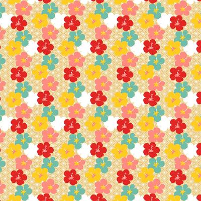 Hamamonyo FUROSHIKI Tuch Bunte Hibiskusblüte (90cm Furoshiki)