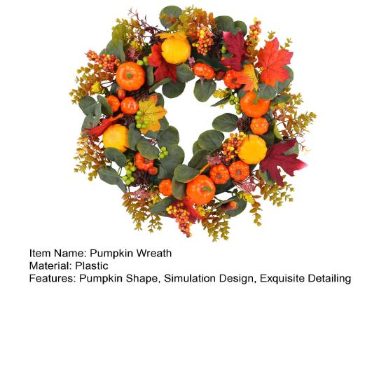 Fall Pumpkin Wreath Front Door Autumn Maple Leaf Harvest Realistic Simulation Wreath Indoor Outdoor Thanksgiving Home Decor