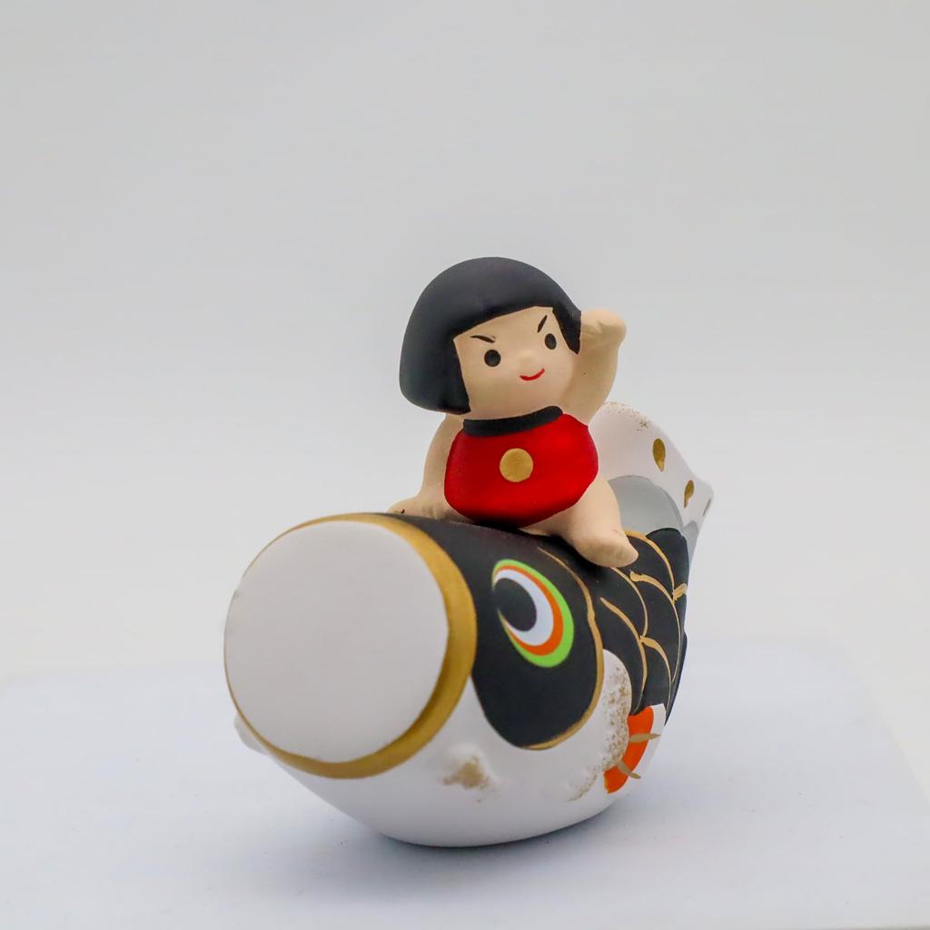 Yakushi Kiln May Made in Nishikisai Kintaro Carp Streamer Scarlet Doll, Japan, Ceramics, Design, (with Carp)
