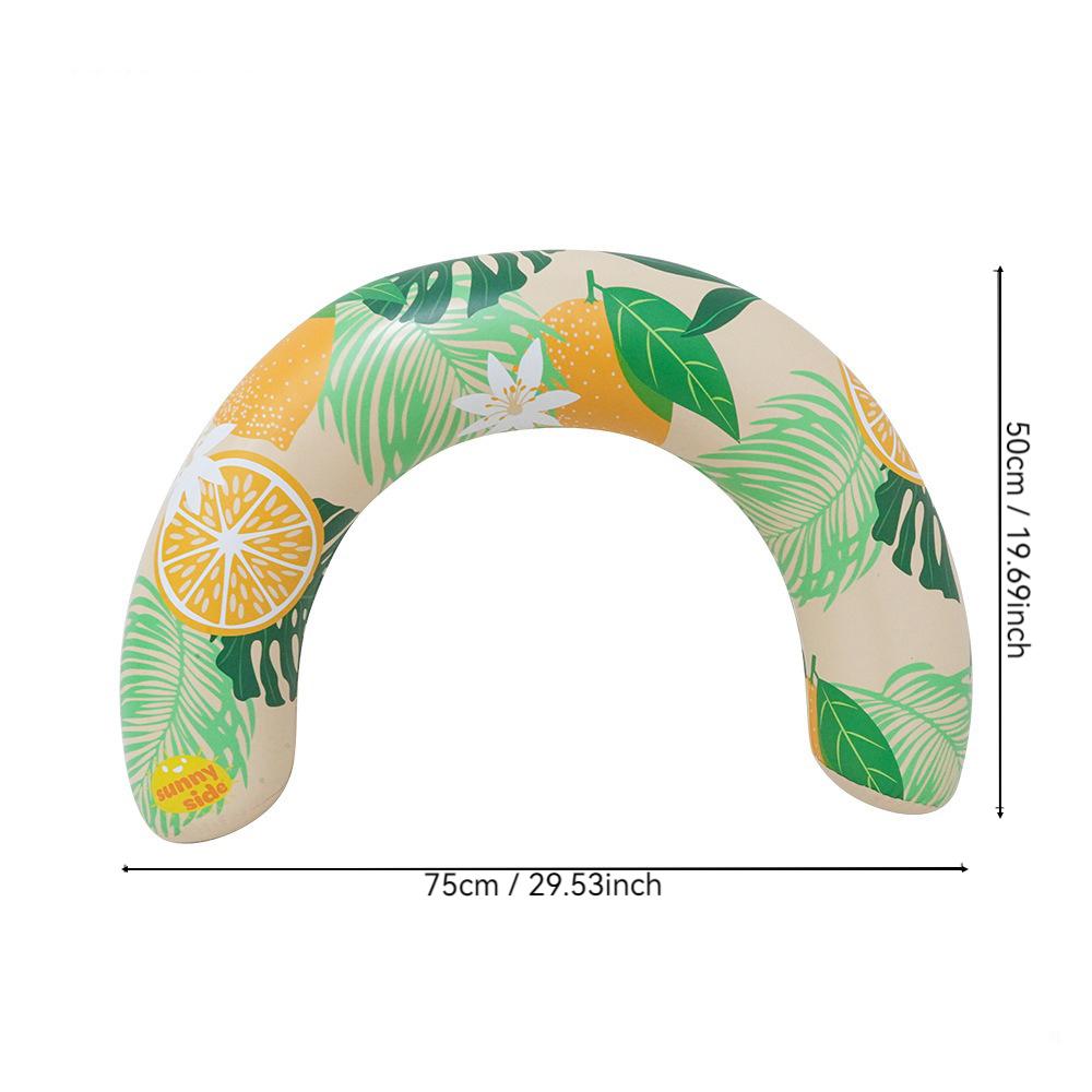 Inflatable Lemon & Tropical Leaf Print Pool Float, Adult Size Swimming Ring for Summer Beach Pool Party Water Fun