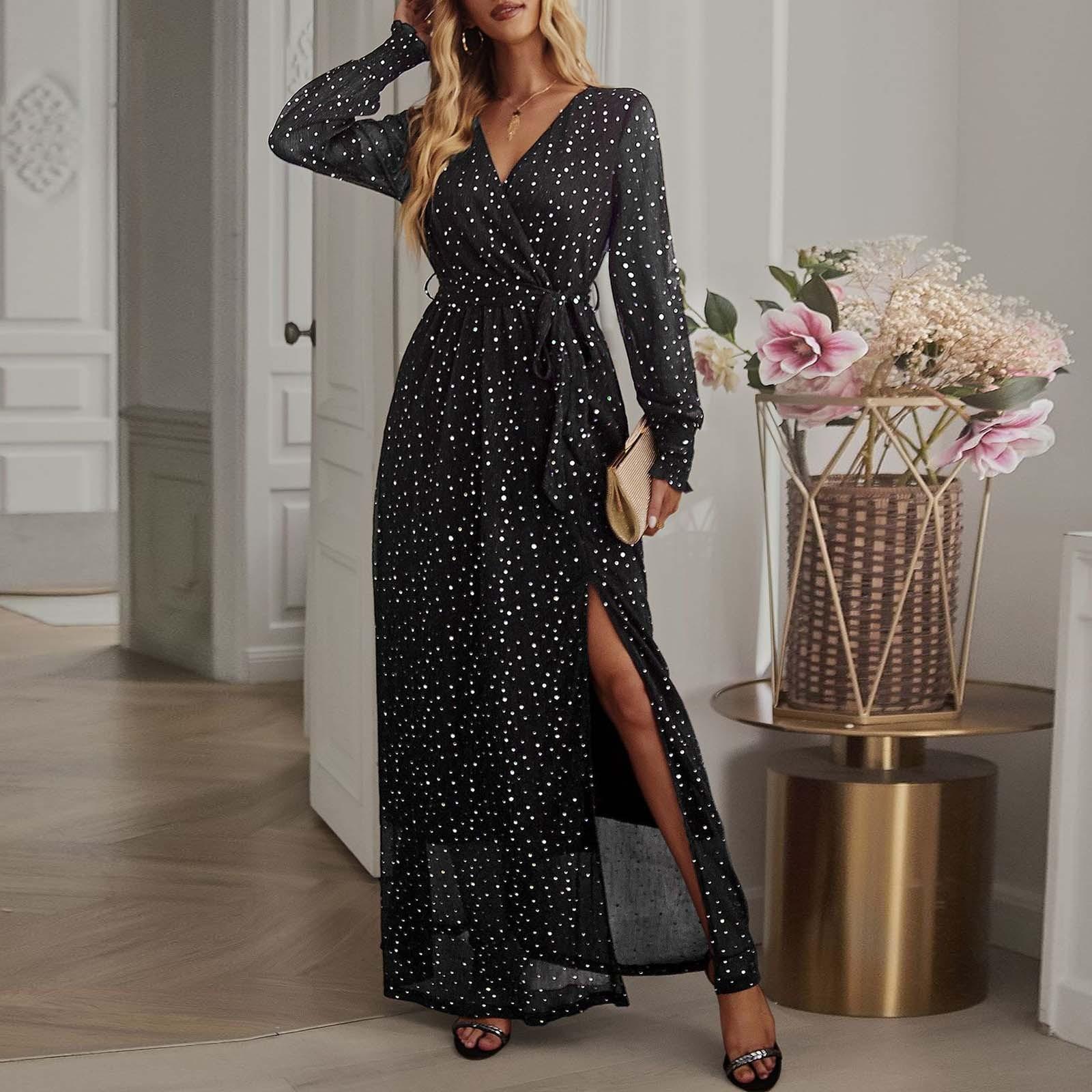 

Женская мода Элегантное повседневное темпераментное элегантное платье с длинным рукавом Свободная юбка Женская XL чёрный