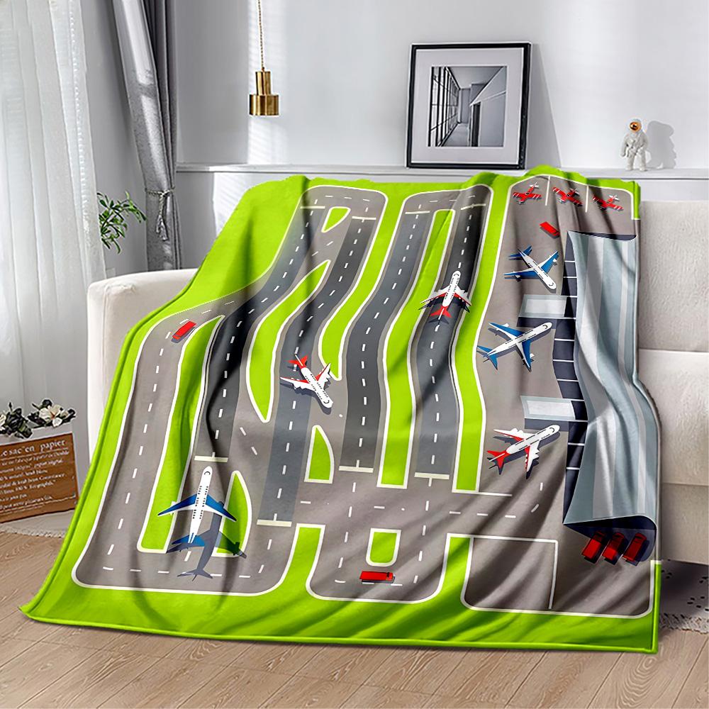 Airport Runway Design Flannel Blanket - Soft and Suitable for Sofas, Beds, Offices, Travel, All Seasons, and The Best Gift for The Holidays.