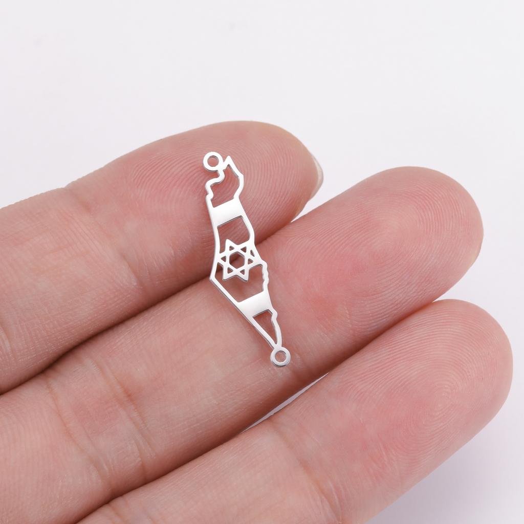 Teamer Acier Inoxydable Étoile de David Carte d'Israël Lettre Hébraïque Breloque Pendentif pour Fabrication de Bijoux Collier DIY Vente en Gros