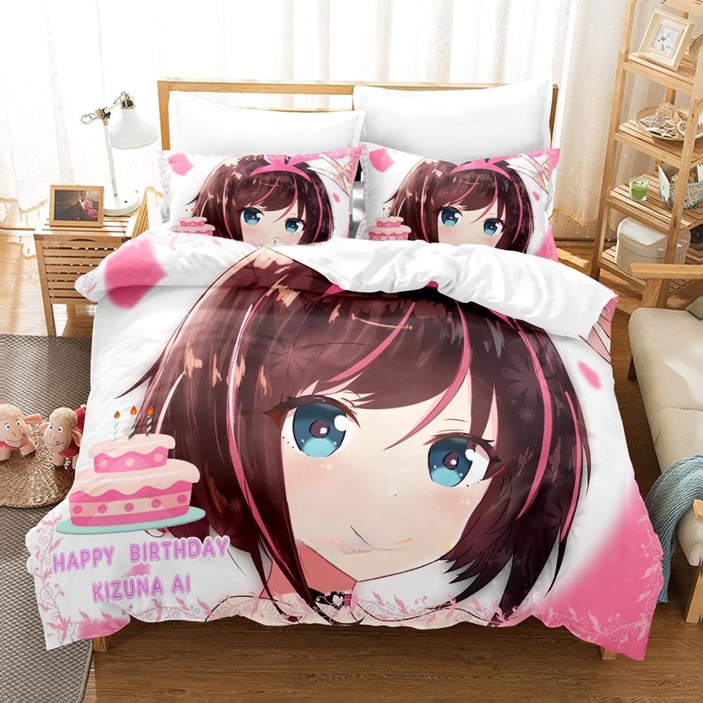 3d Printing  Kawaii Girls Kizuna AI Bedding Set Single Twin Full Queen King Size Bed Set Adult Kid Bedroom Duvet Cover Sets