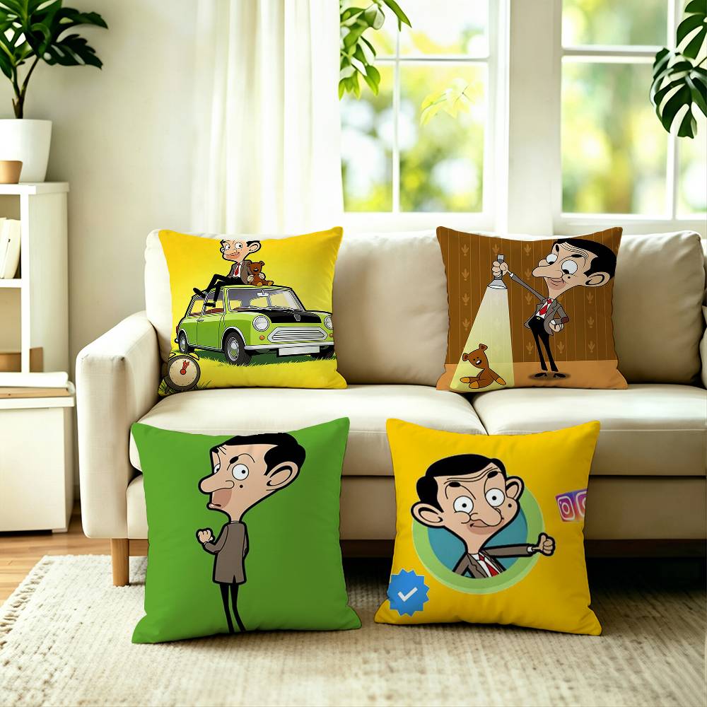 The Cartoon Mr Bean Square DoubleSided printed Pillow Case Bedroom Bedside Pillow Sofa Cushion Cover