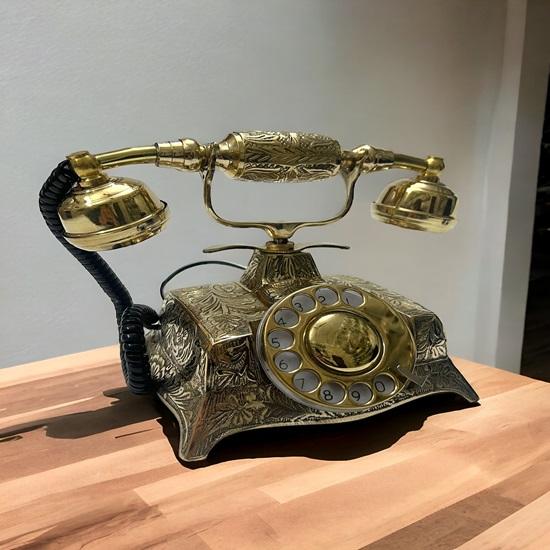18.4 Cm Brass Telephone, Working Telephone, Rotary Dial Telephone, Landline Telephone, Desk Item, Maharaja Telephone, Home, Office Decor