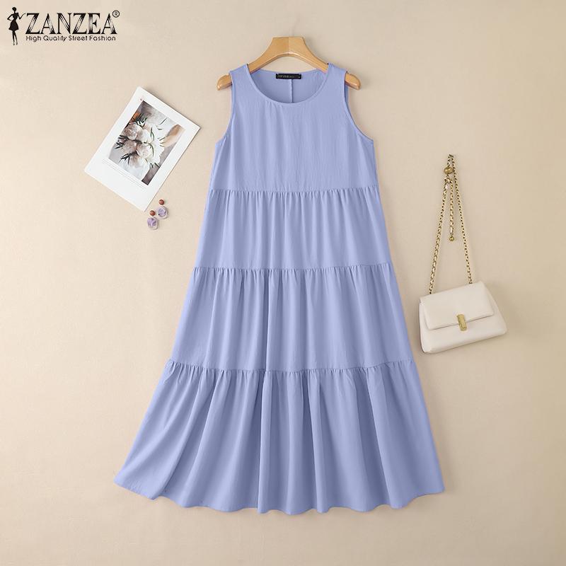 ZANZEA Women Summer Round Neck Loose Casual Sleeveless Dress