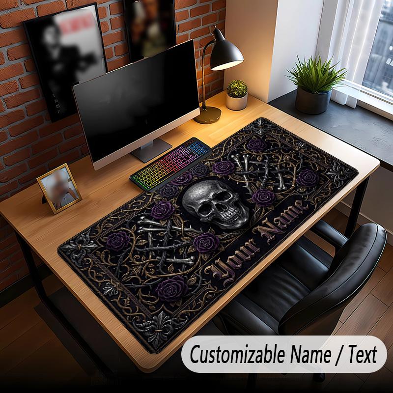 Skull Gothic Theme Custom Mouse Pad Personalized With Name Text Customized Desk Mat For Office Home Decor