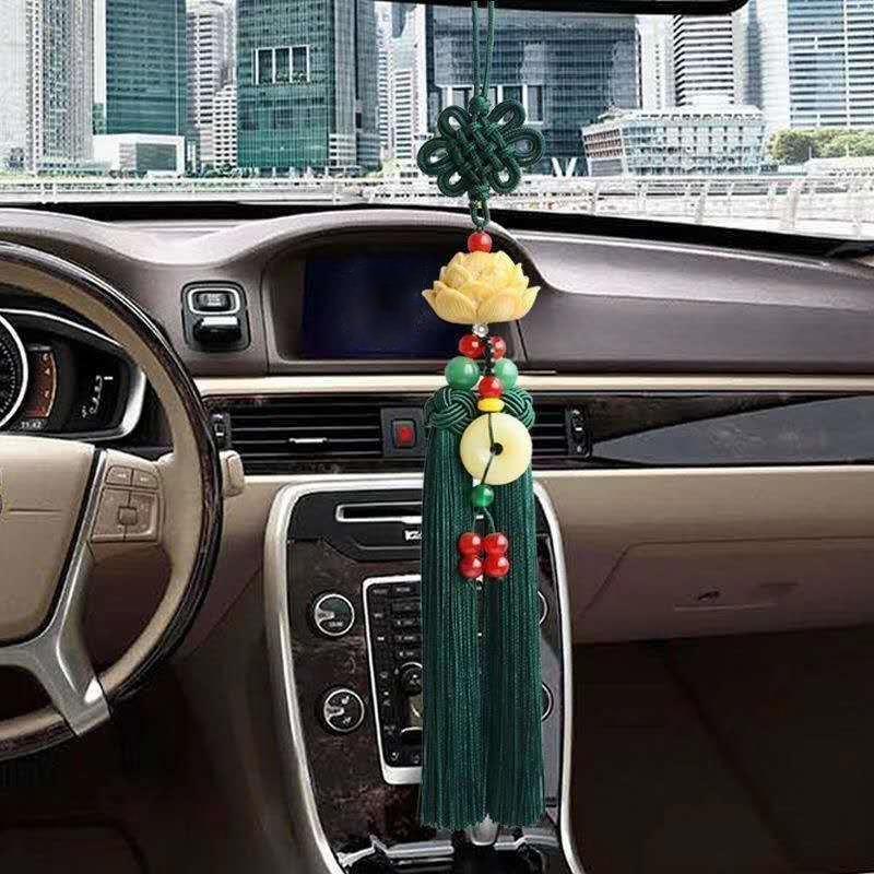

Украшение для автомобиля в виде китайского узла лотоса, зеркало заднего вида, подвеска в виде лотоса, украшение на веревке, аксессуары для салона автомобиля