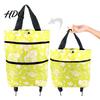Outdoor Picnic Utility Tote Foldable Shopping Bag with Wheels Heavy-Duty Waterproof Oxford Cloth Grocery Cart Space Saving Organizer Reusable Roller