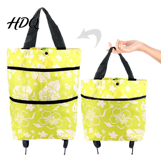 Outdoor Picnic Utility Tote Foldable Shopping Bag with Wheels Heavy-Duty Waterproof Oxford Cloth Grocery Cart Space Saving Organizer Reusable Roller