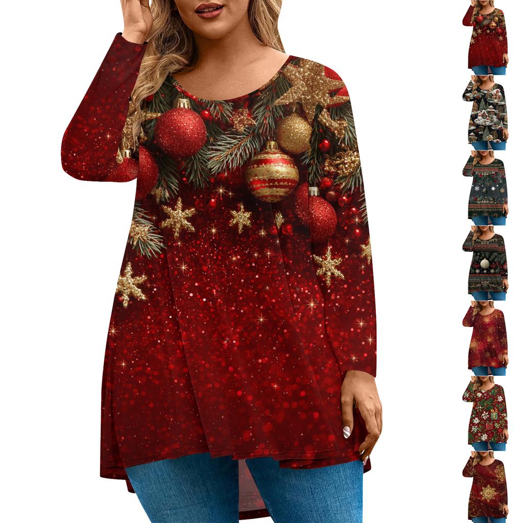 Women's Fashionable Casual Long Sleeved Plus Size  Print Top Plus Size Floral Print Top