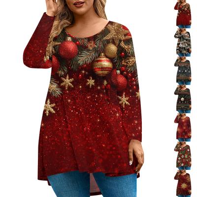Women's Fashionable Casual Long Sleeved Plus Size  Print Top Plus Size Floral Print Top