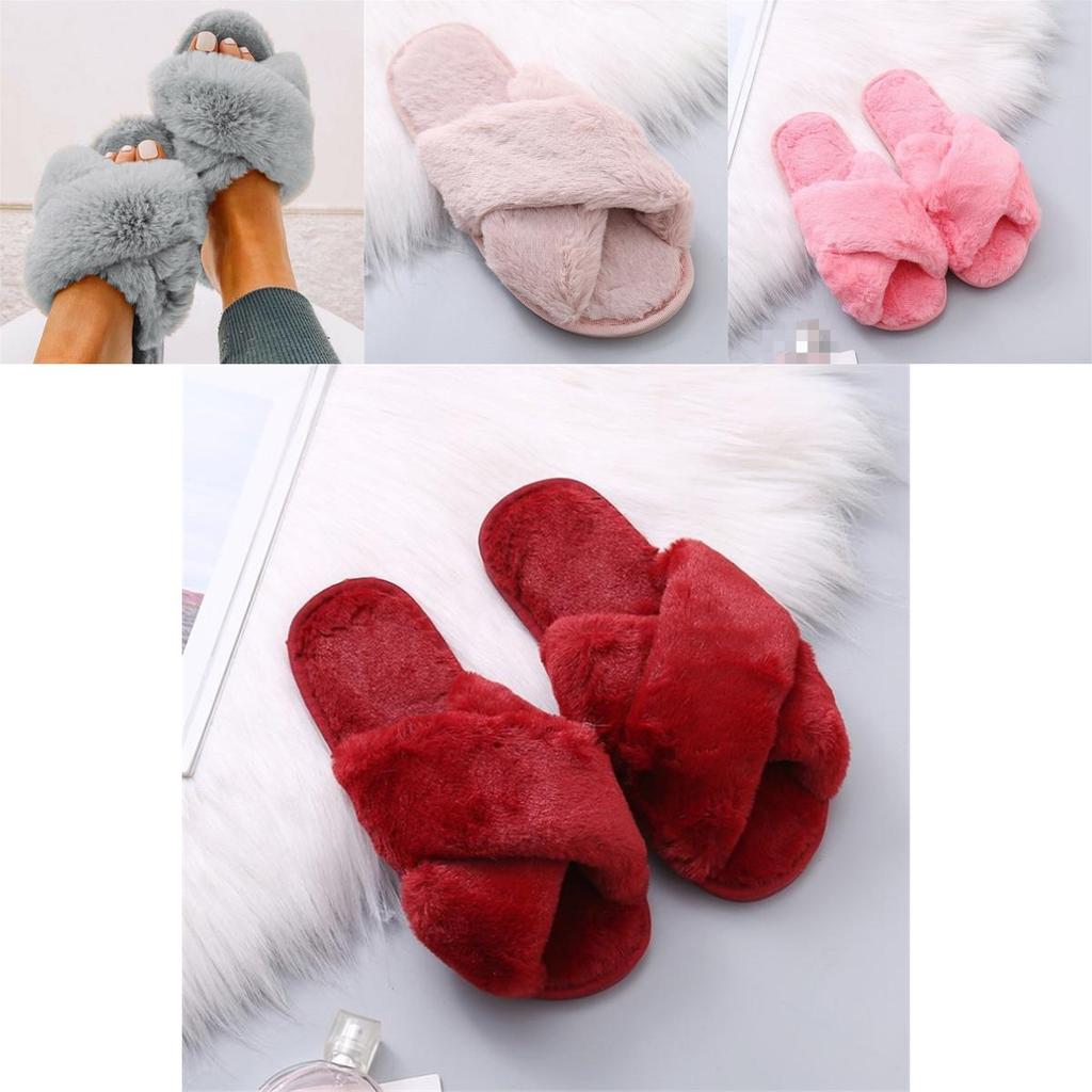 Eye-catching Women's Fluffy Slippers Soft Fur Summer Mules Shoes In Red