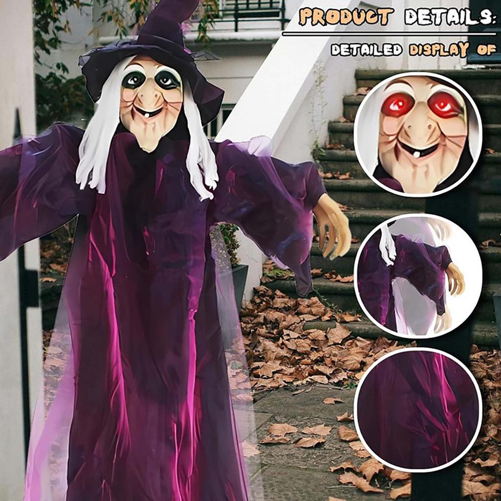 Nicro Hot Selling Latex Witch Ghost with Hat Hanging Pendant Haunted House Horror Glowing Long Hair Halloween Decorations