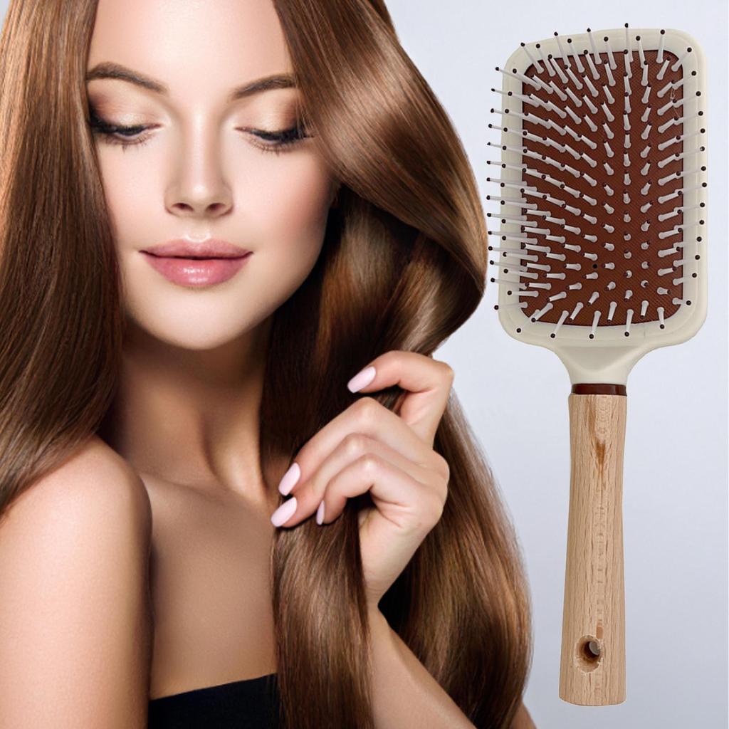 Cushion Hair Brush Minimalist Prevent Static Detangling Massage Brush with Wooden Handle for Home