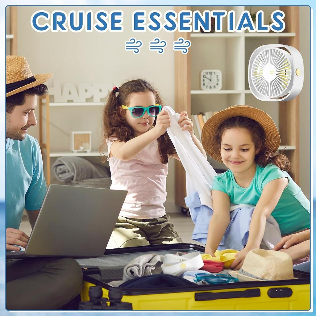 1 Pcs Cruise Ship Approved Travel Fan Portable USB Rechargeable Cruise Essentials Small Desk Travel Fan for Office Bedroom Home Sleeping Desktop
