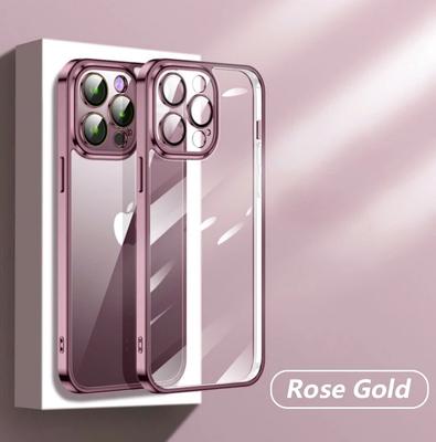 Luxury Plating Transparent Case For iPhone 15 14 13 12 11 Pro Max Lens Protector For Apple 15 14 Plus Soft Shockproof Back Cover