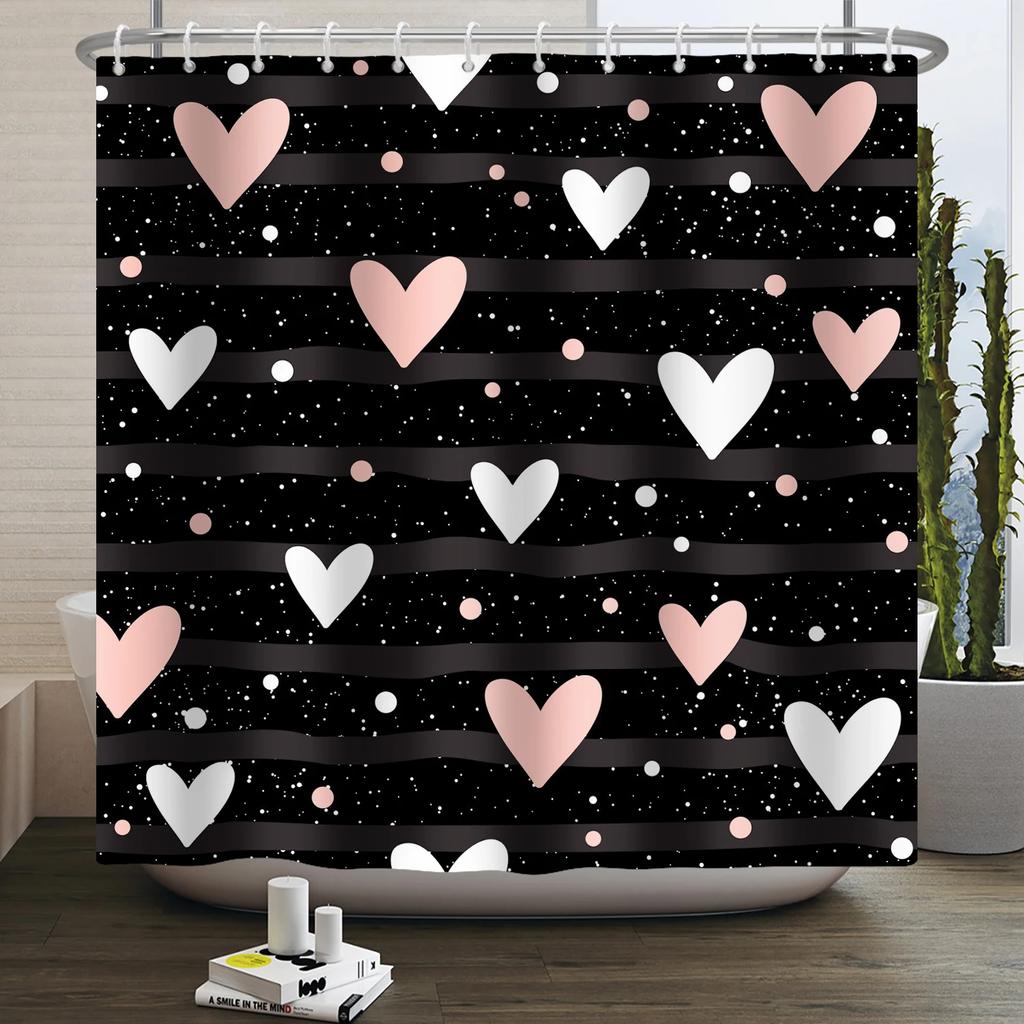 Happy Valentines Day Heart Shower Curtain Red Pink Romantic Falling Love Heart Sweet Lovers Waterproof Bathroom Curtain Decor