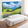 2D Plane, One Vibrant Spring Landscape, Green Grassland, Pine Trees and Forest.