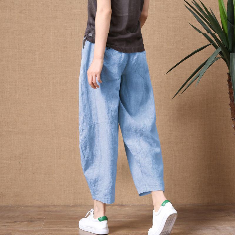 Wide Leg Pants Women's Summer Loose Large Size Linen Nine Point Casual Pants Outer Wear