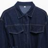 Women Fashion with Belt Denim Blue Single Breasted Jackets Vintage Lapel Neck Long Sleeves Chic Lady Outfits