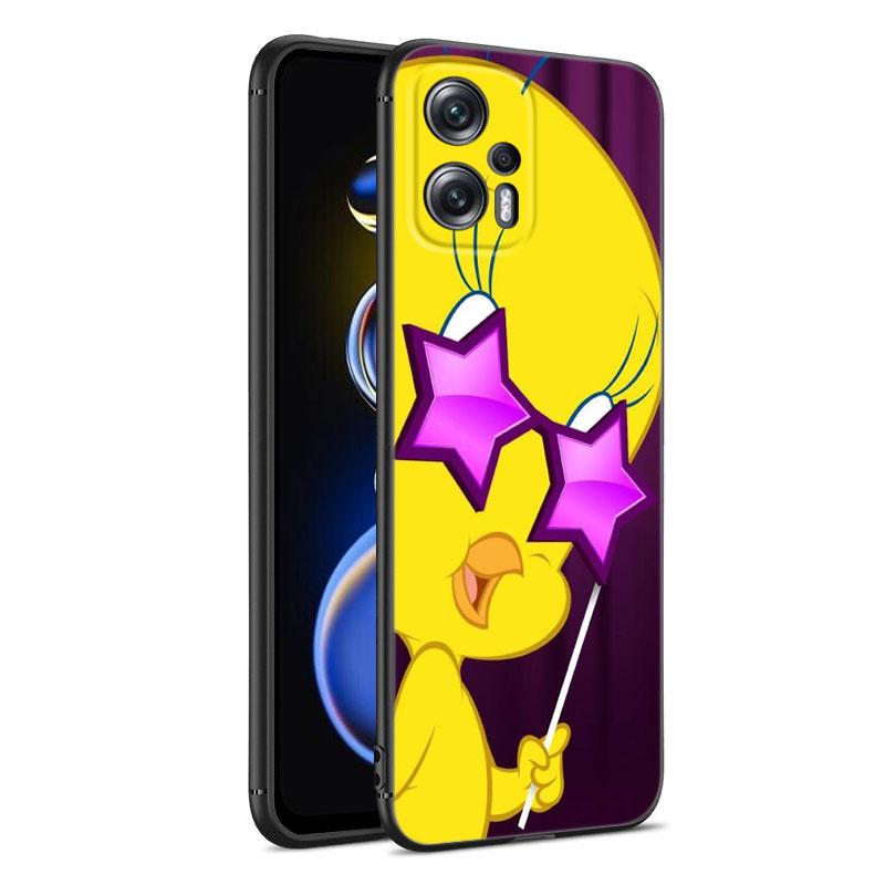 Yellow Cartoon Bird Black Silicone Phone Case For Xiaomi POCO X3 X4 NFC F4 GT F5 F6 M3 M4 M6 X5 X6 Pro 5G M5 C55 C65