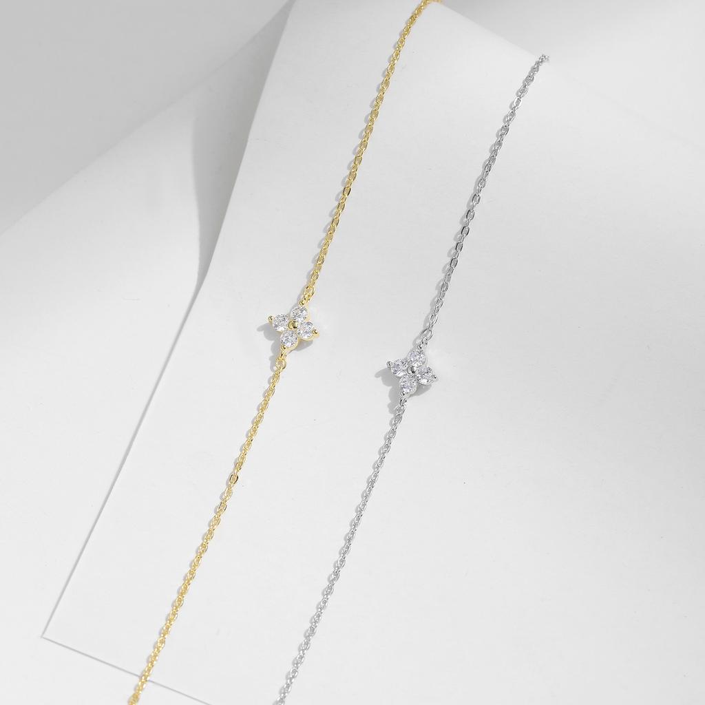 MODIAN 925 Silver Stackable Four Leaf Clover CZ Bracelet For White Gold Plated Link Chain Women Party Fine Jewelry