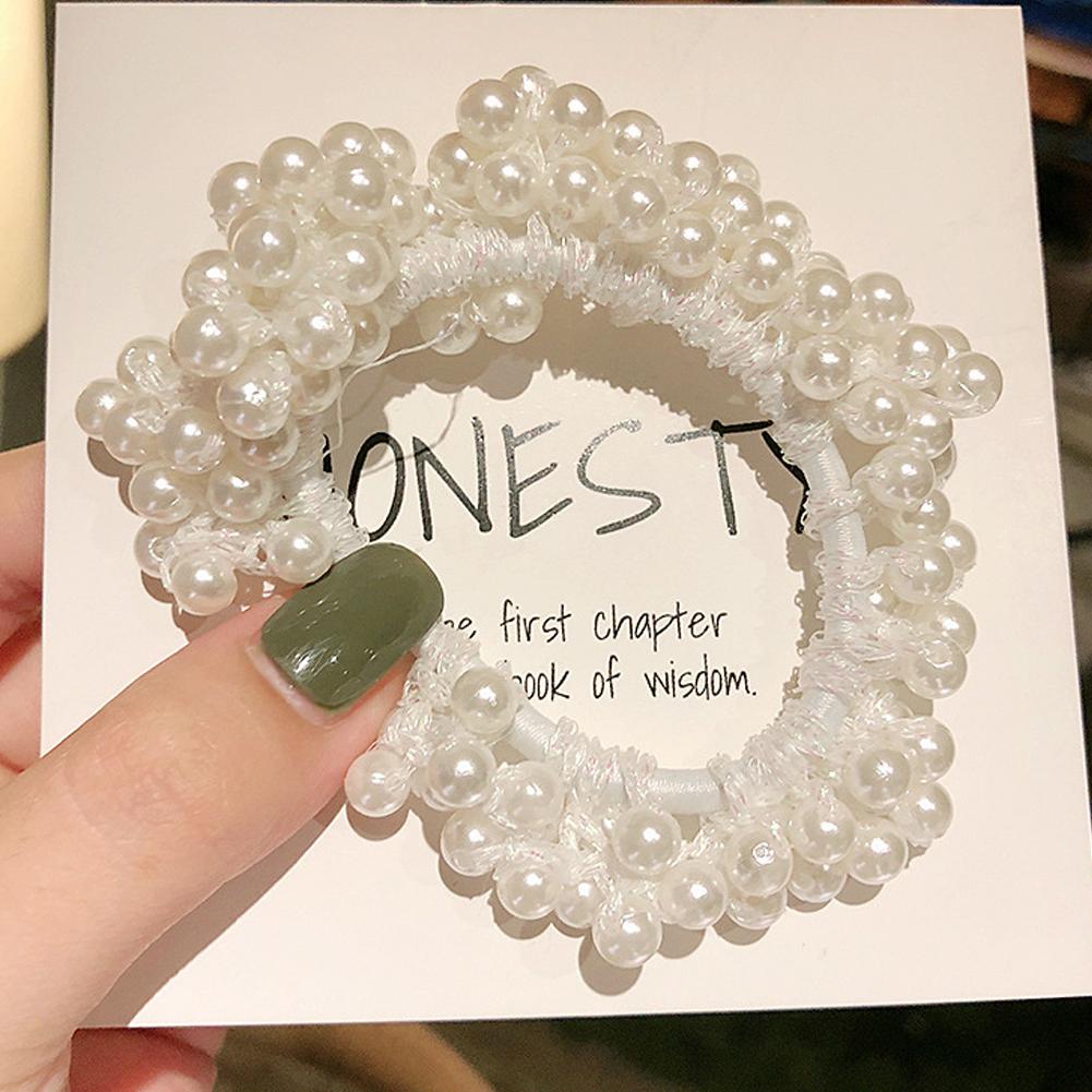 Pearl Ponytail Holder Faux Pearl Beads Elastic Hair Band for Woman