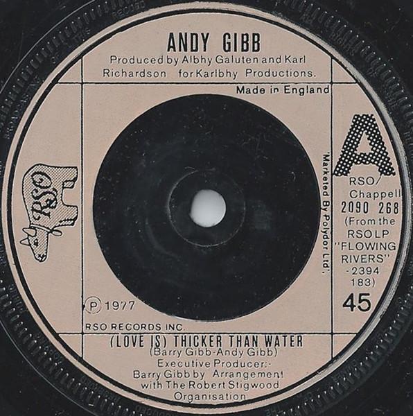

7inch Record ANDY GIBB - (Love Is) Thicker Than Water 2090268 RSO 1977 UK Pop Used