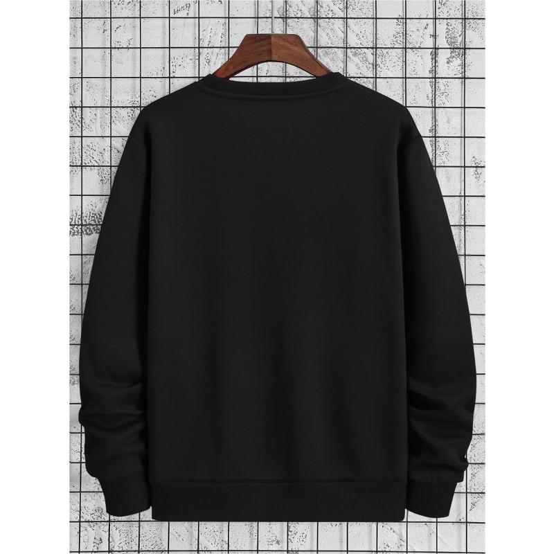 Men'S Fashion Regular Round Neck Sweatshirt, Easy Casual Top for Men, Long Sleeve Round Neck Print Sweatshirt, Letter Pattern Print Sweatshirt