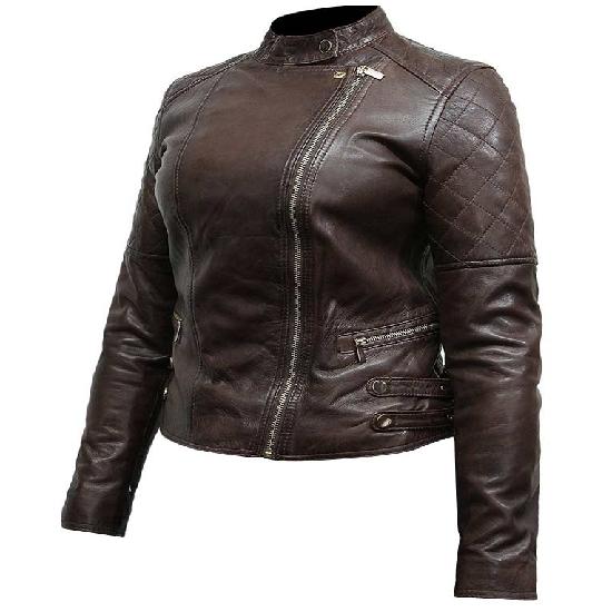 Noora Women's Dark Brown Leather Jacket Motorcycle Biker Quilted Leather Jacket