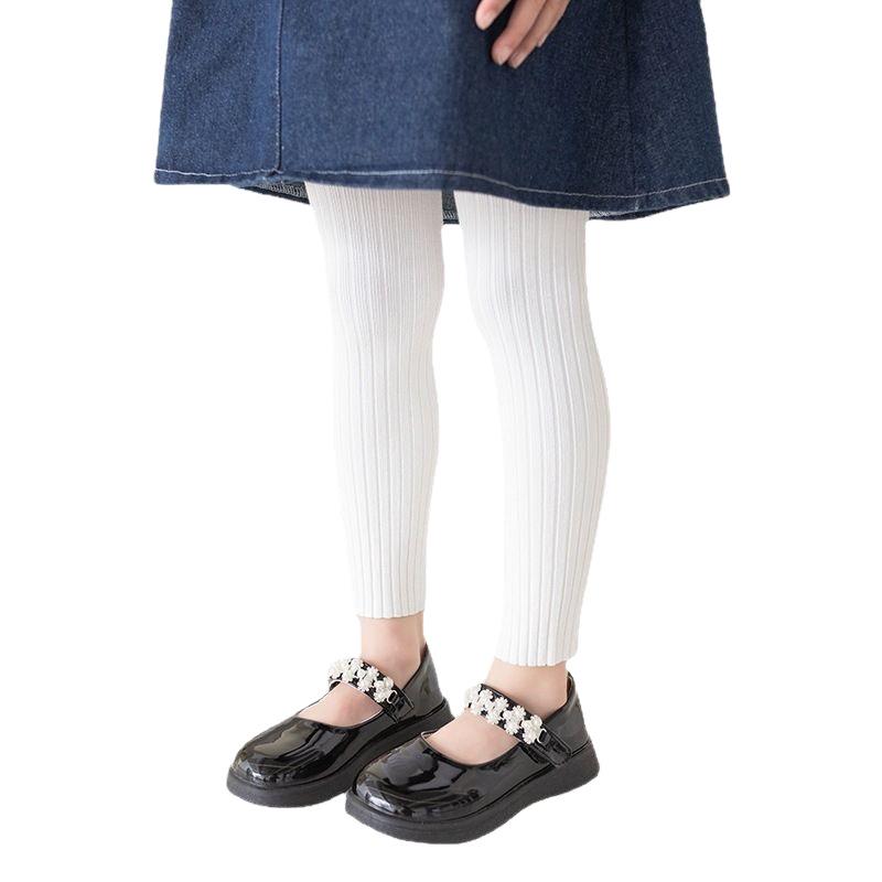 Girls' Nine-Point Footed Seamless Leather Tights - Traceless Children's Base Layer and Outerwear Pants